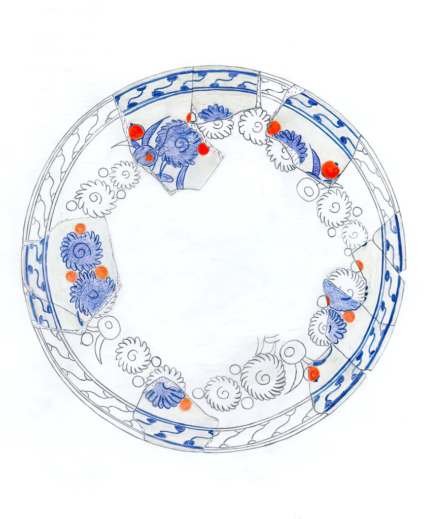 Tóth Anikó: Izniki fajansz tányér rekonstrukciós rajza. 2001