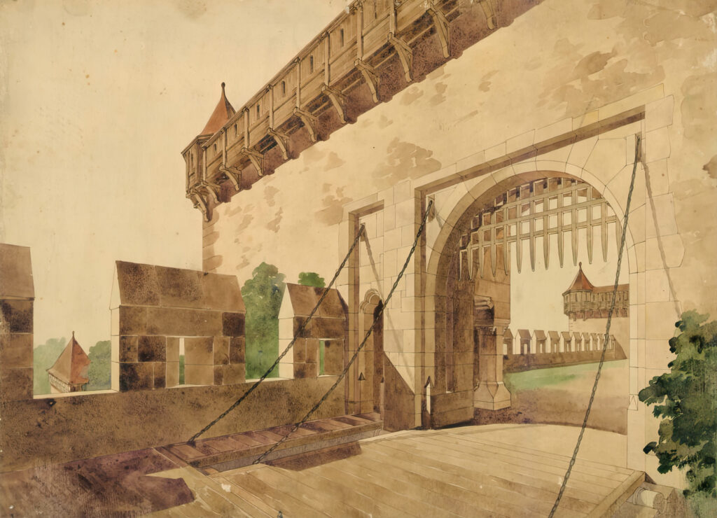 Lux hagyaték: Rekonstrukciós rajz a budavári Palota Újvilág udvarának kapujáról