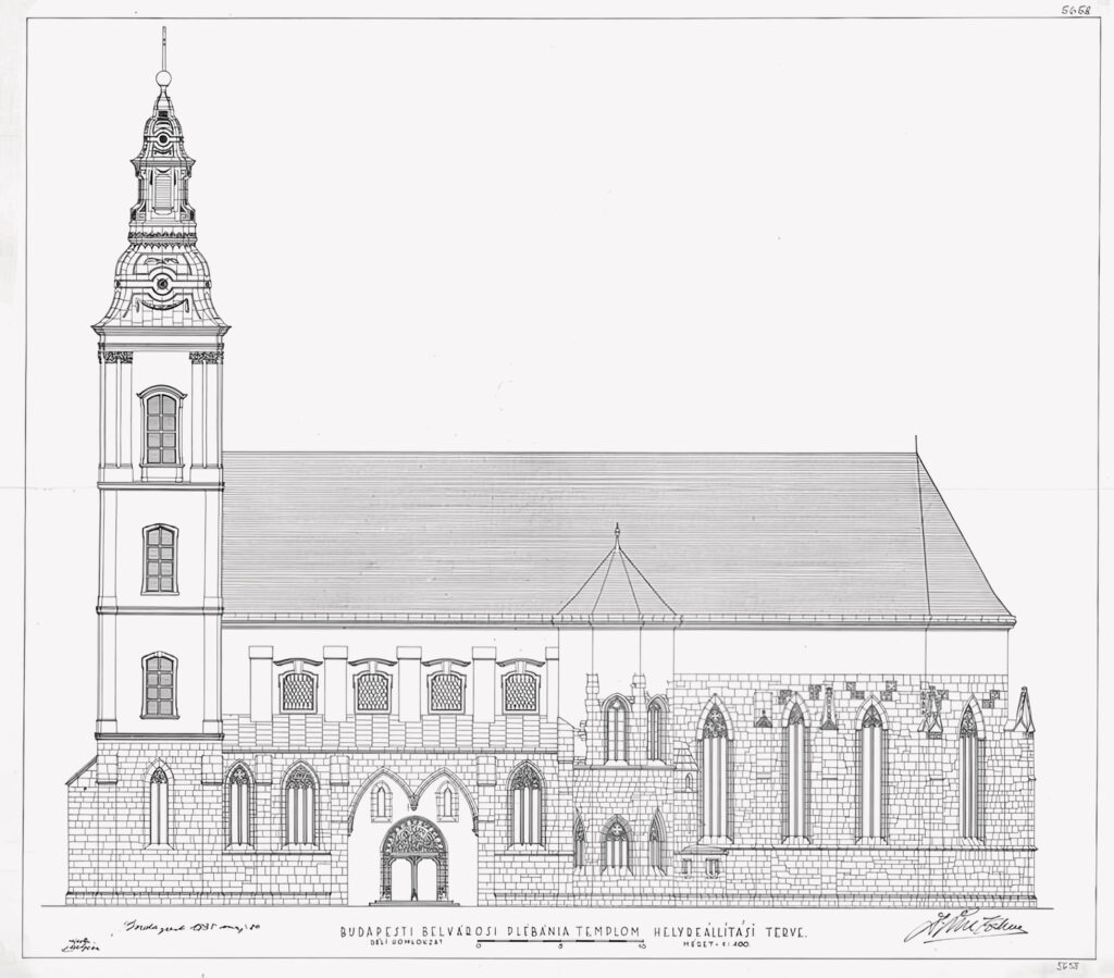 Lux hagyaték: A belvárosi plébániatemplom helyreállítási terve, déli homlokzata