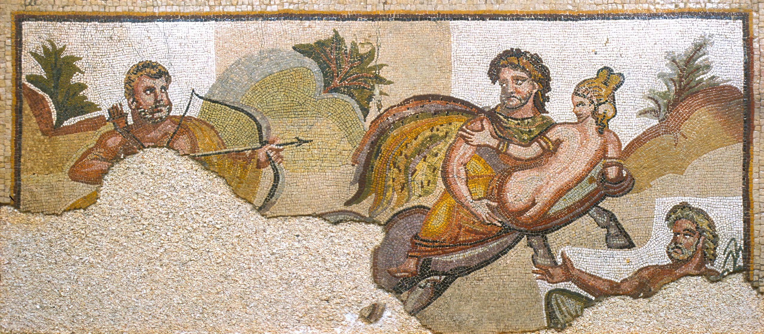 Római Falfestmény- és Mozaikgyűjtemény – Hercules és Deianeira mozaik emblémája. Lelőhely: Hercules-villa, aquincumi katonaváros területe (Budapest, III. ker., Meggyfa u. 21.), 1958, Aquincumi Múzeum